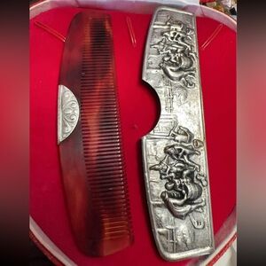 Men's Tortoiseshell Pocket Comb with Silver Decorative Case